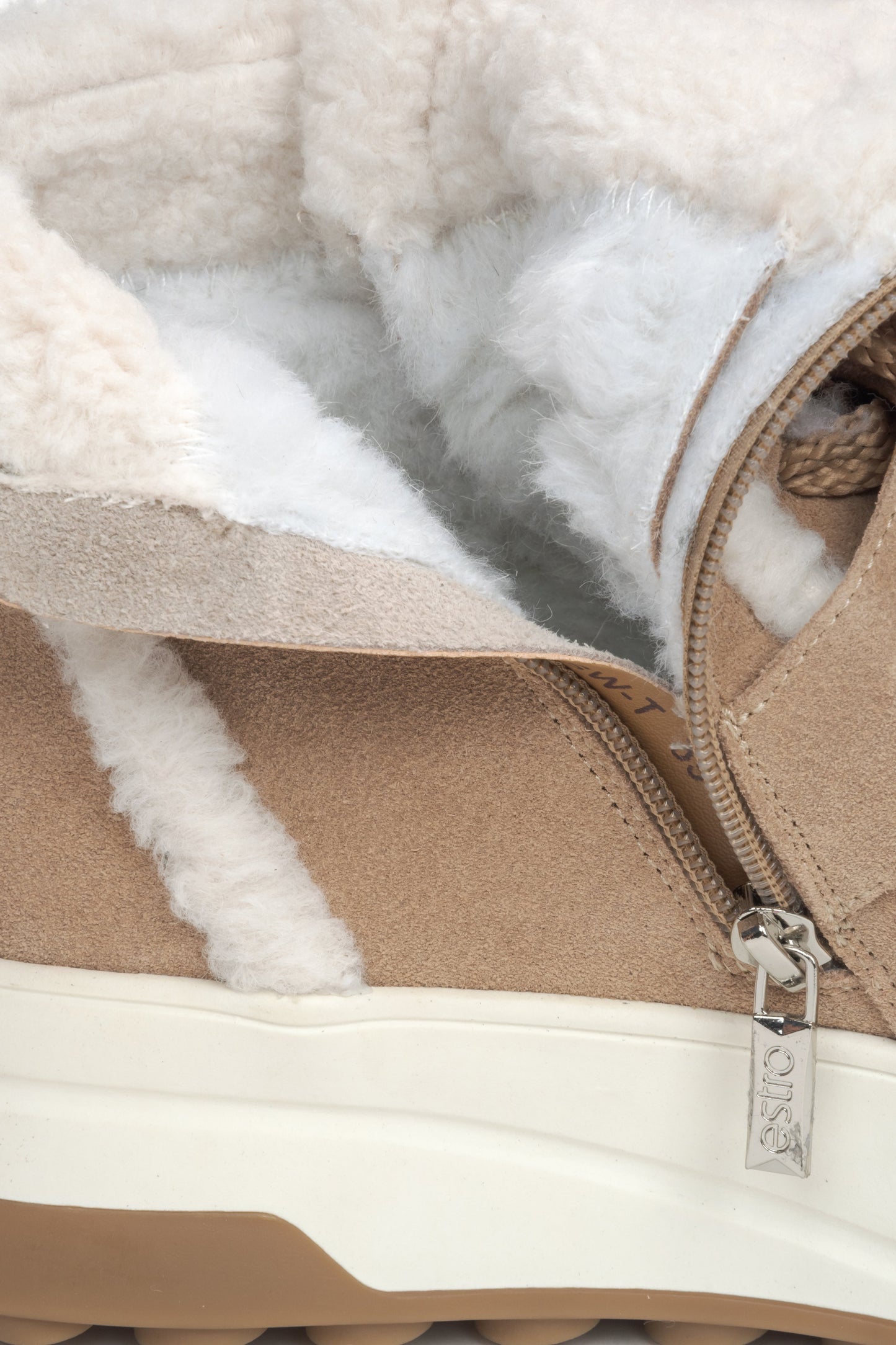 Estro Women's Velour Beige Ankle Boots for Winter with Cozy Wool Lining - details.