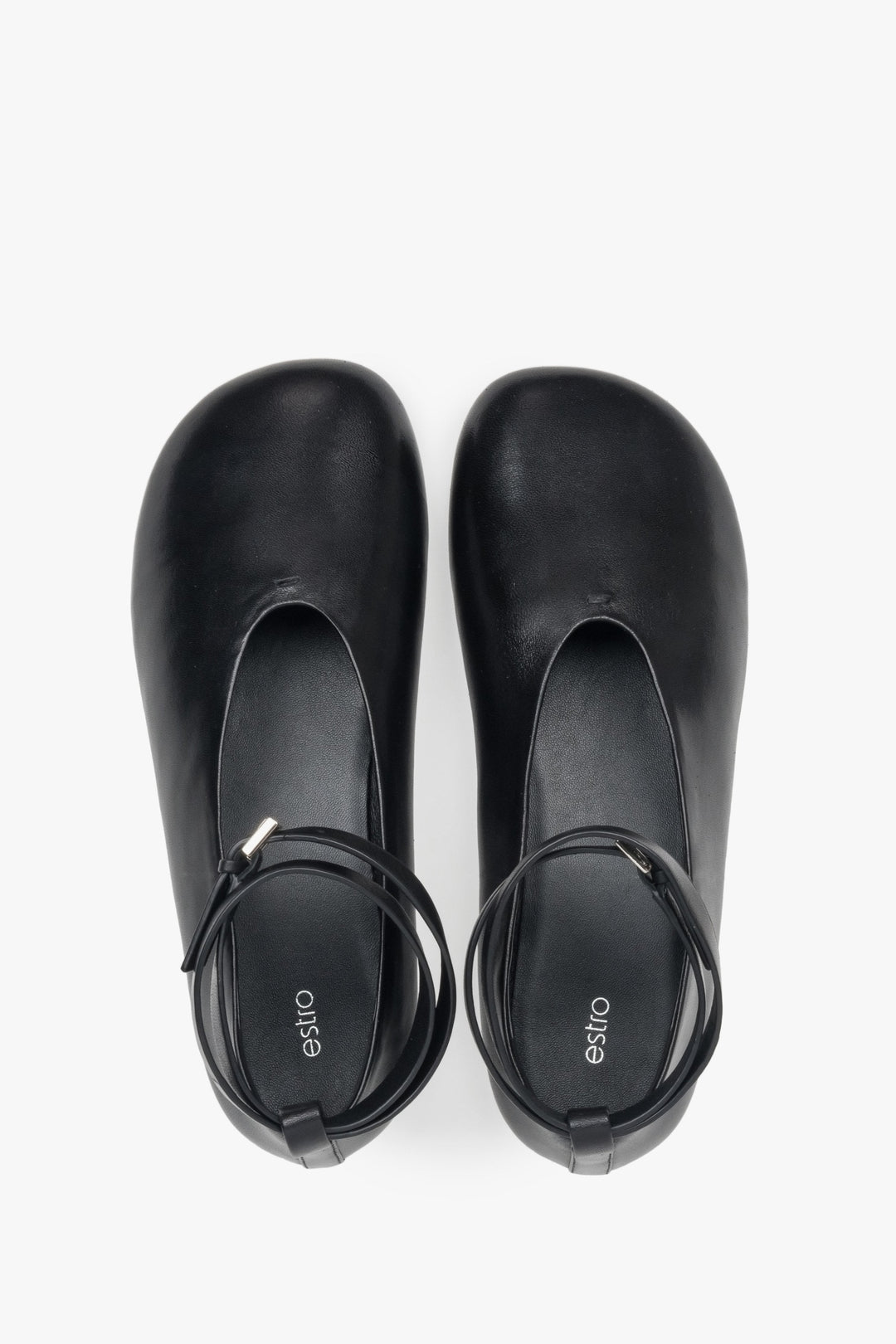 Modische Ballerinas aus glattem Echtleder in Schwarz mit Knöchelriemen, Estro ER00117187