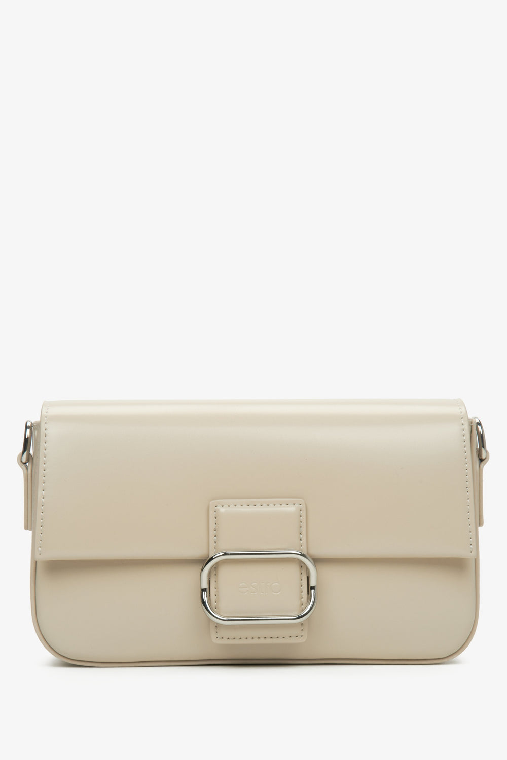 Damen-Schultertasche aus beigem Leder mit silberner Beschläge Estro ER00115773.