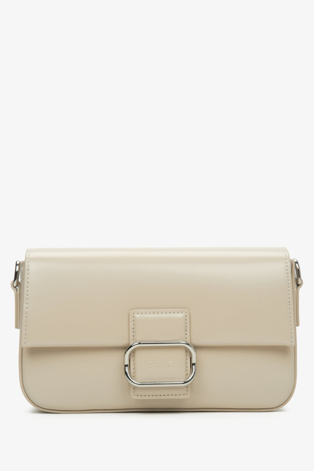 Damen-Schultertasche aus beigem Leder mit silberner Beschläge Estro ER00115773.