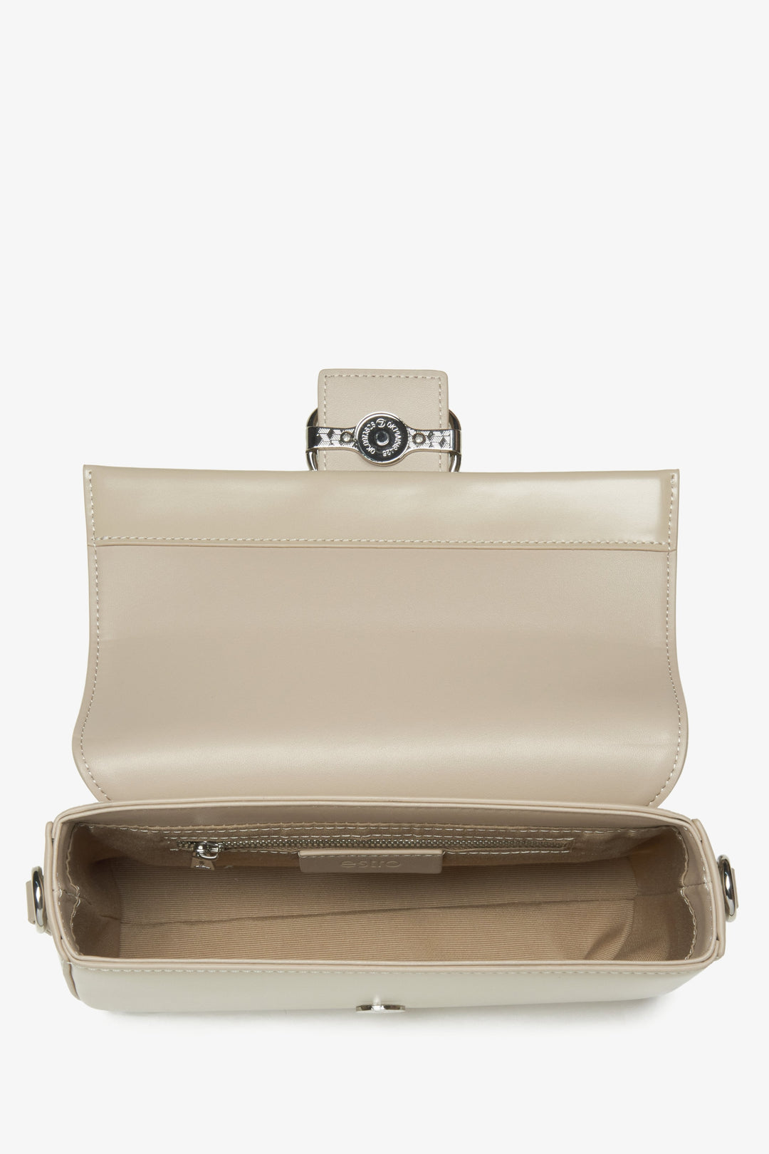 Beige Damen-Ledertasche – Innenansicht des Modells.