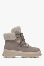 Graue Damen-Winterstiefelette aus Velours mit Isolierung Estro ER00115859.
