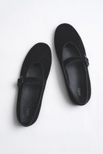 Damen-Ballerinas in Schwarz mit Schnalle aus weichem echtem Veloursleder Estro ER00116951