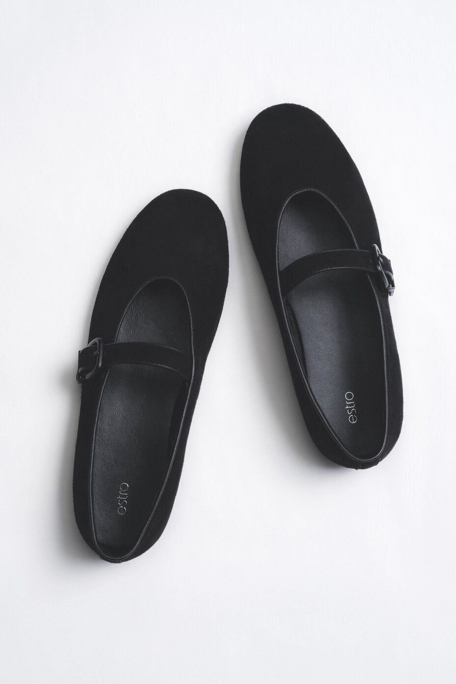 Damen-Ballerinas in Schwarz mit Schnalle aus weichem echtem Veloursleder Estro ER00116951
