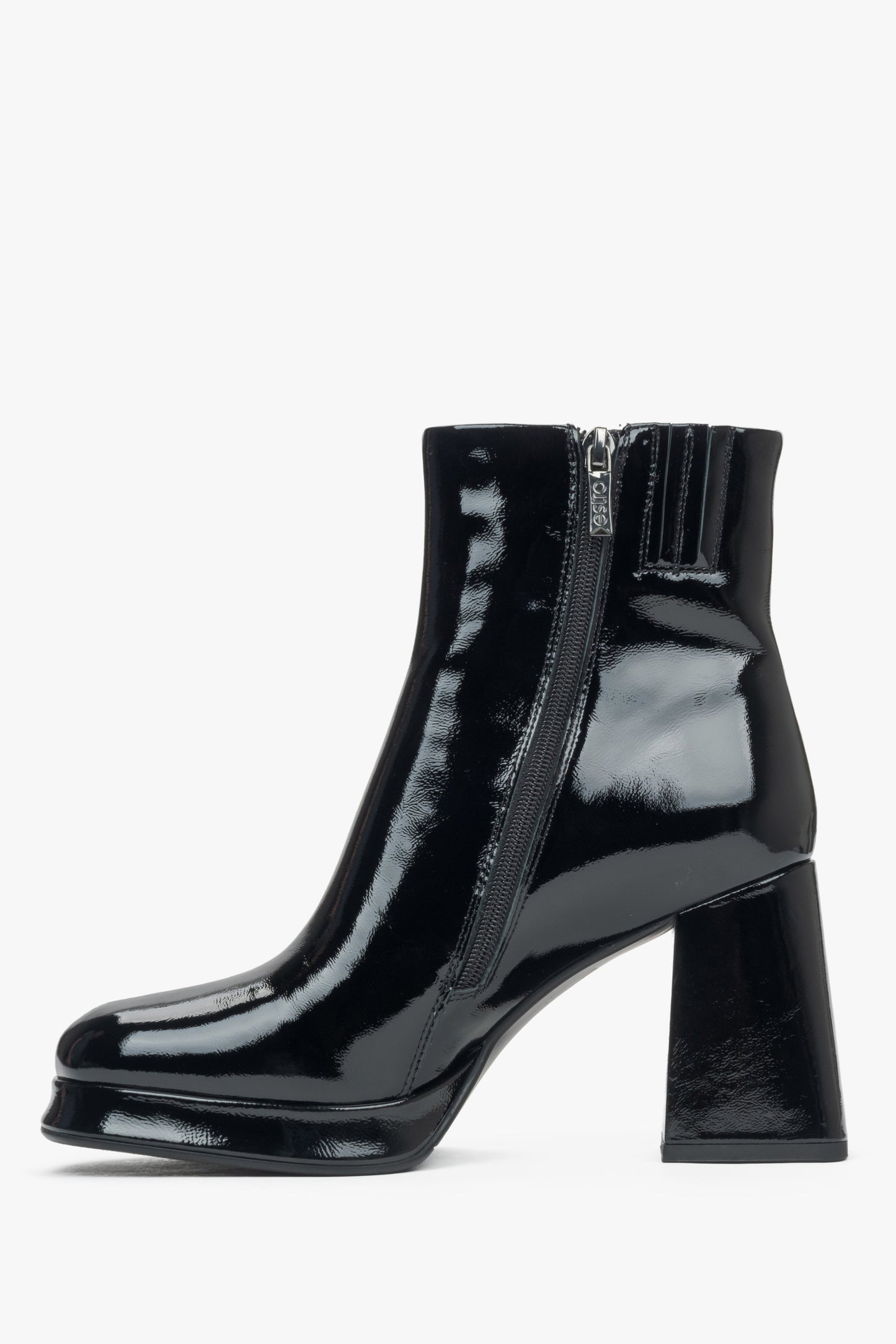 Damen schwarze Plateau Stiefeletten aus Lackleder mit stabilem Absatz Estro ER00115881