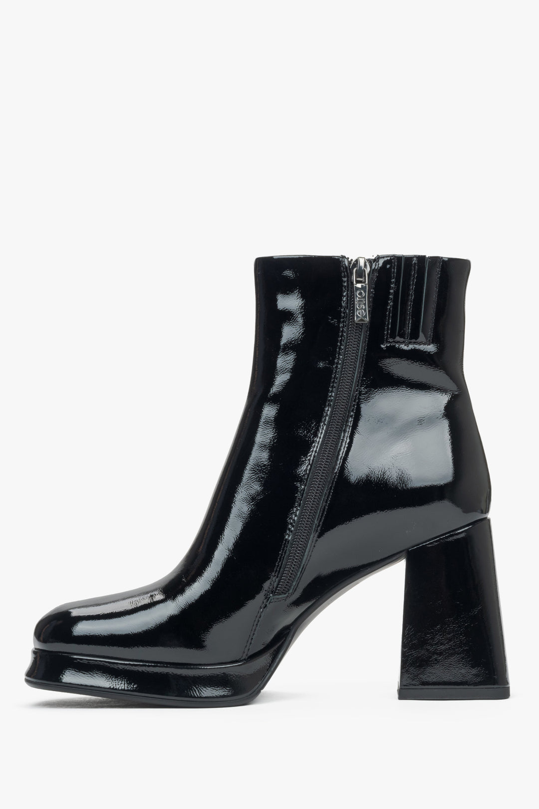 Damen schwarze Plateau Stiefeletten aus Lackleder mit stabilem Absatz Estro ER00115881