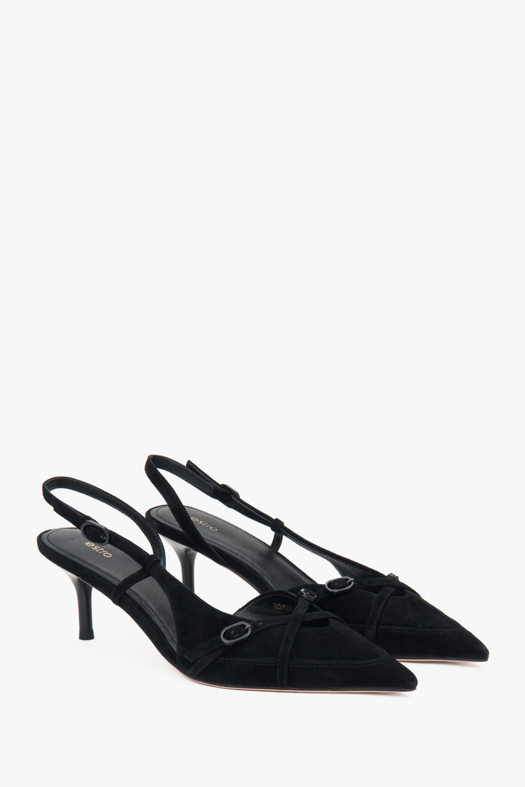 Schwarze Velours-Slingbacks mit niedrigem Absatz für Damen von Estro.