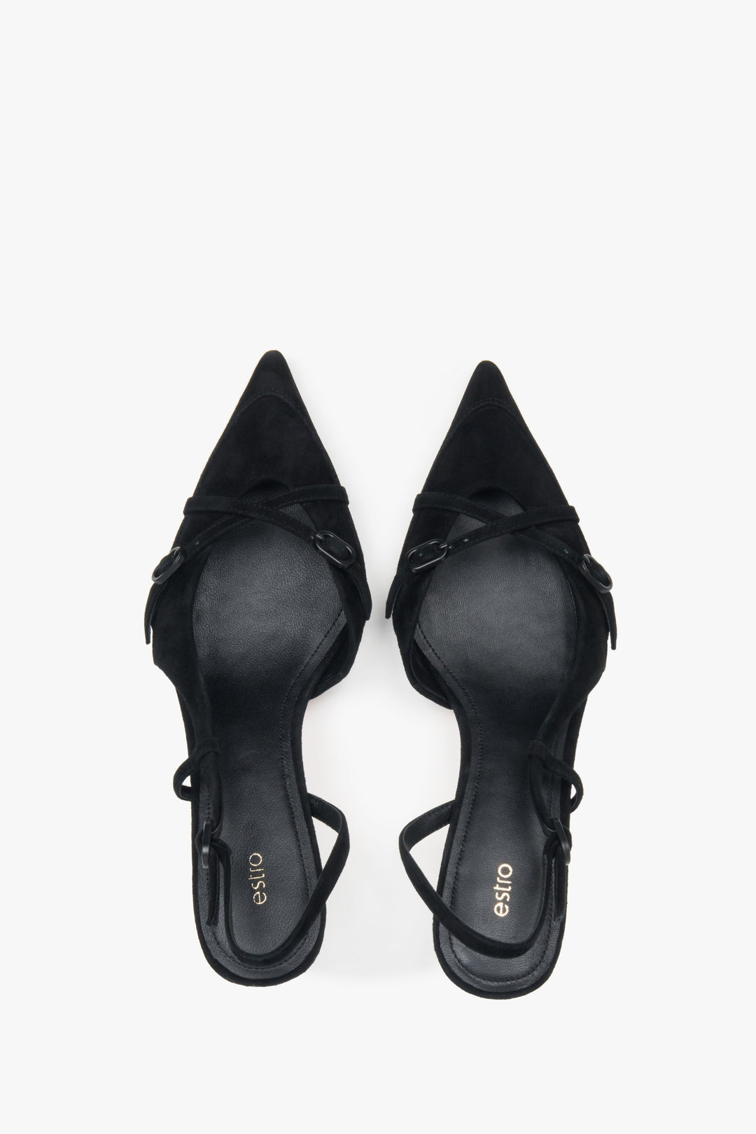 Damen-Slingback-Pumps von Estro aus schwarzem Velours mit niedrigem Absatz.