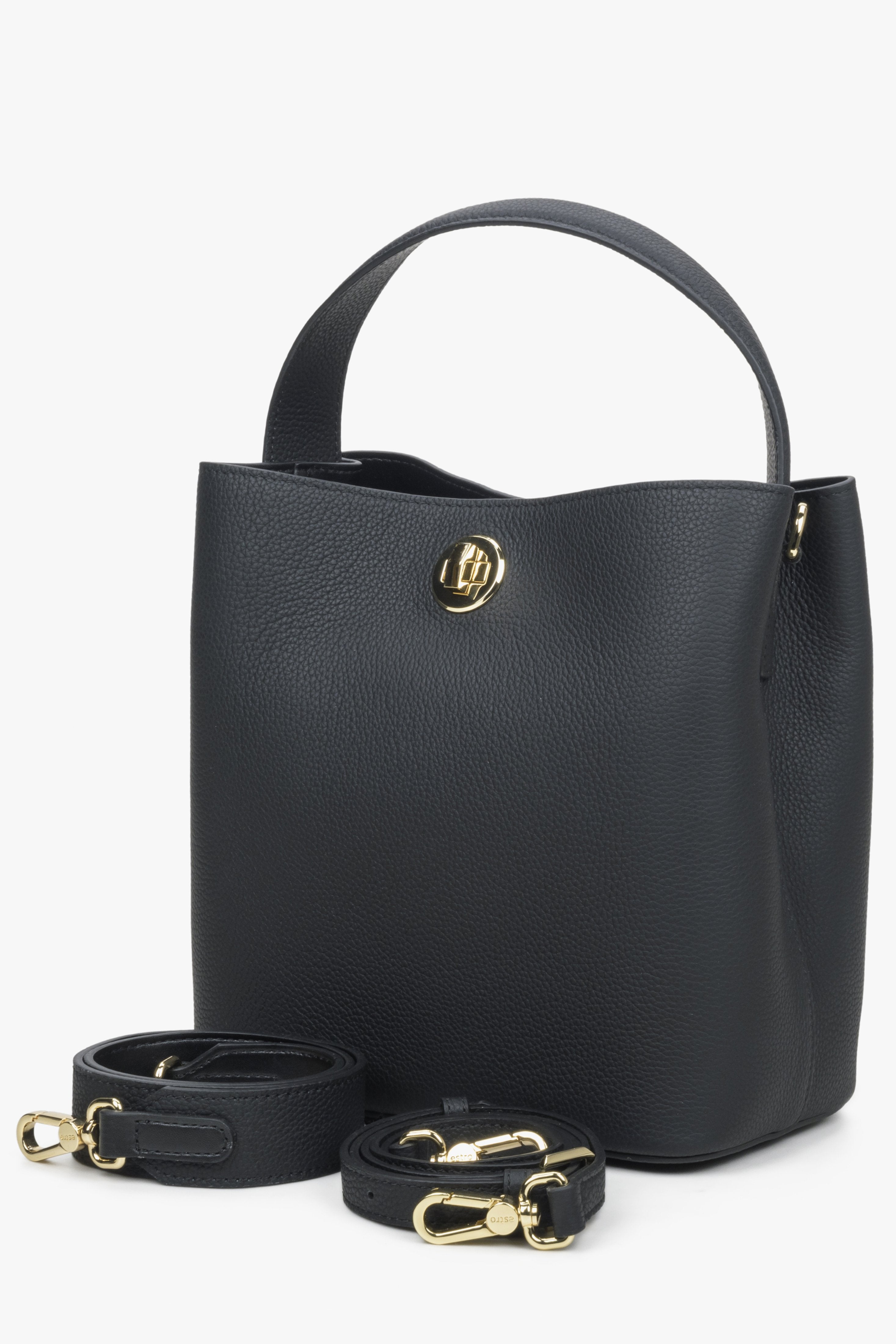 Schwarze Leder-Henkeltasche für Damen Estro ER00114437