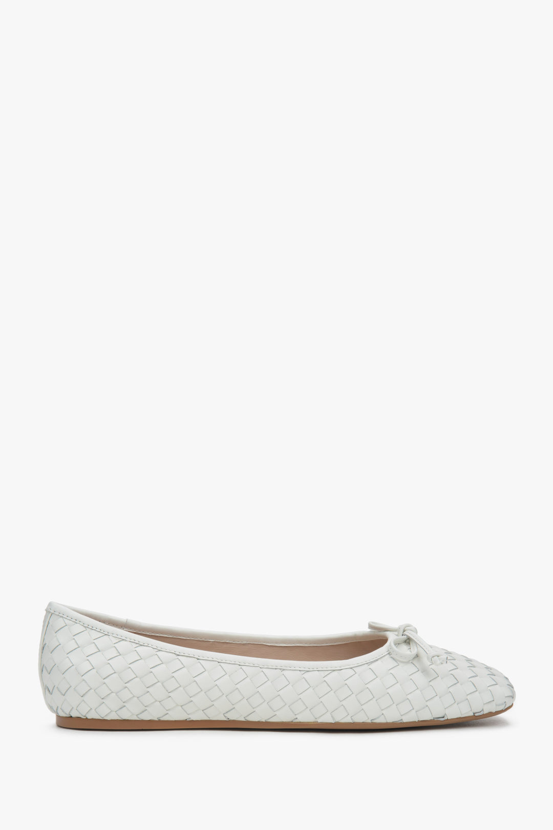 Weiße Damen Ballerinas aus geflochtenem Leder Modell Estro Seitenansicht ER00117155