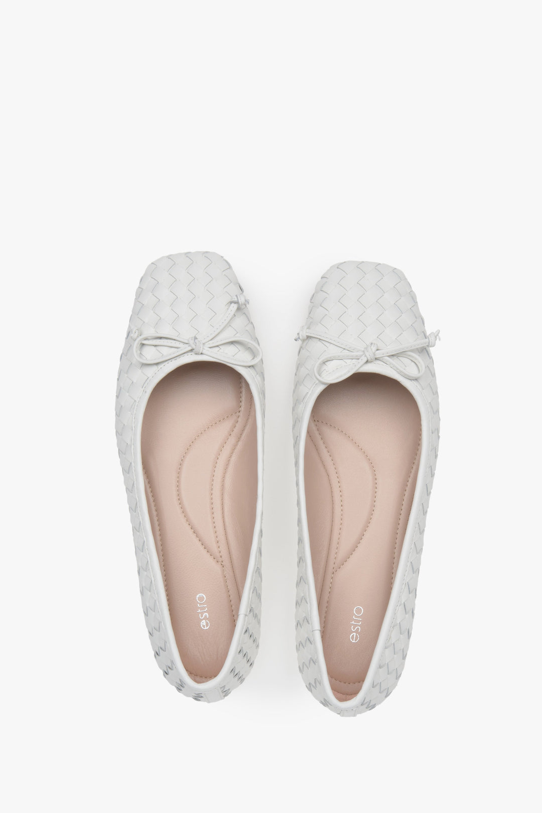 Weiße Slip On Ballerinas aus geflochtenem Echtleder für Damen Estro Modell ER00117155