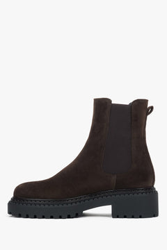 Modische Plateau-Boots für Damen in Sattelbraun, italienischer Velours, Estro ER00118128