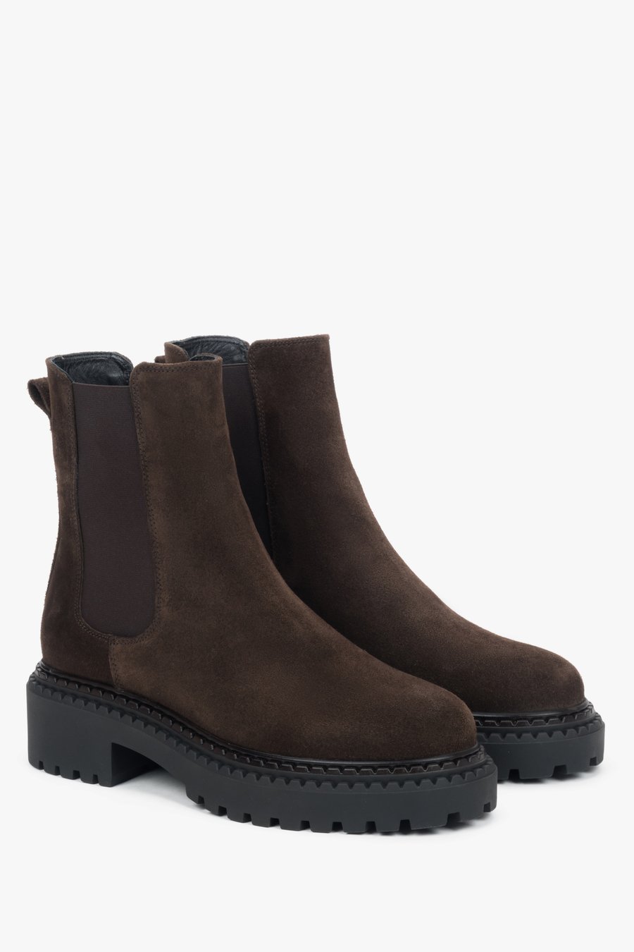 Estro ER00118128 Plateau-Chelsea-Boots für Damen, Sattelbraun, italienisches Veloursleder