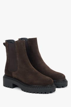 Estro ER00118128 Plateau-Chelsea-Boots für Damen, Sattelbraun, italienisches Veloursleder