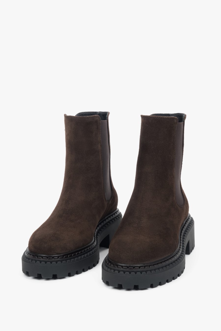 Elegante Damen Chelsea-Boots mit Plateau-Sohle aus italienischem Velours, Sattelbraun, Estro ER00118128