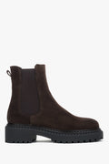 Damen Plateau-Chelsea-Boots in Sattelbraun aus echtem italienischem Velours, Estro ER00118128