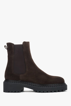 Damen Plateau-Chelsea-Boots in Sattelbraun aus echtem italienischem Velours, Estro ER00118128