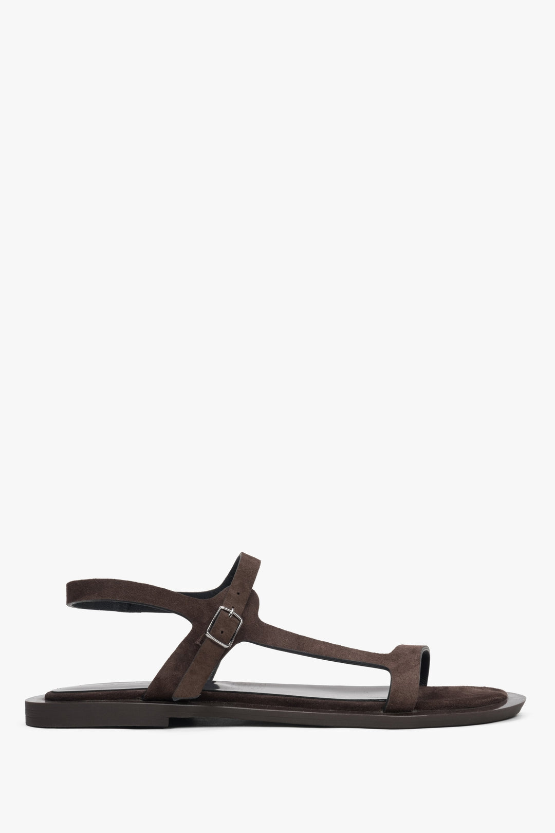 Damen Dunkelbraune Velours-Sandalen mit feinen Riemchen.