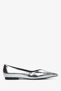 Silberne Damen-Ballerinas aus Naturleder mit spitzer Kappe – Estro ER00115994