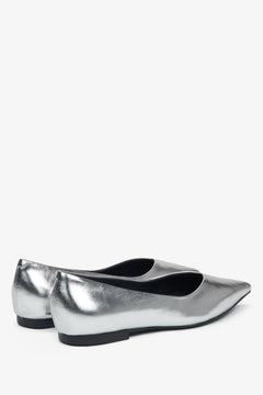 Damen-Ballerinas aus hochwertigem Naturleder in Silber – Estro ER00115994
