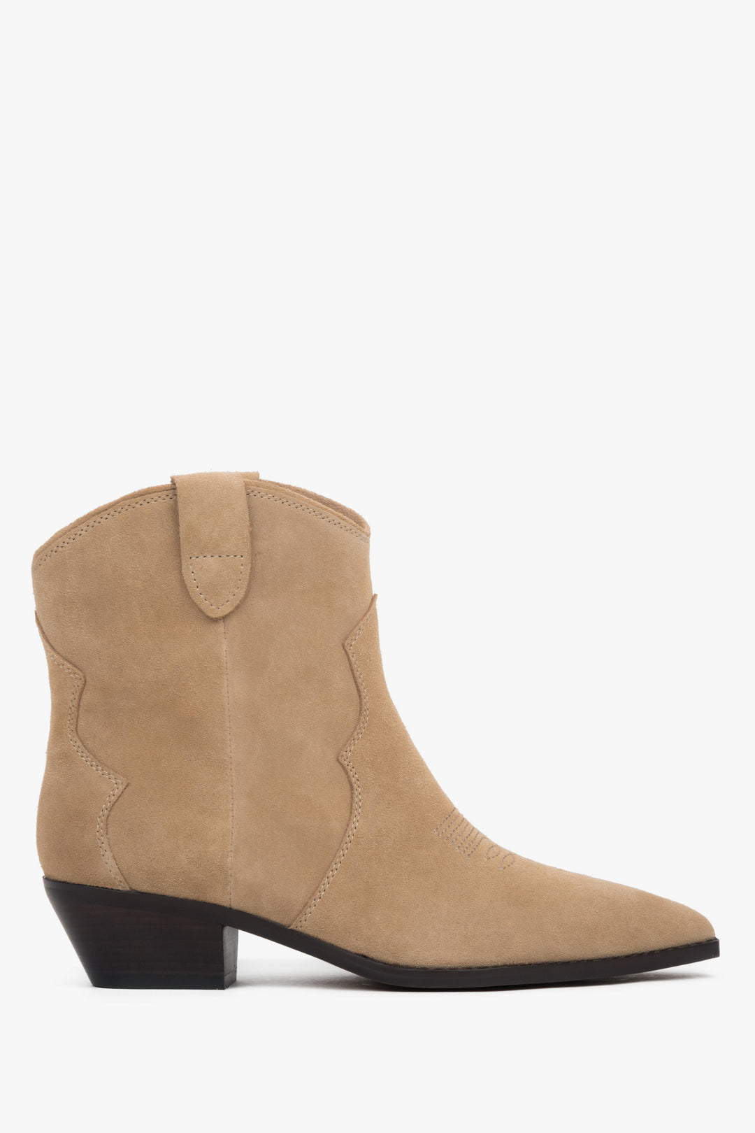 Niedrige beige Cowboy-Stiefeletten für Damen aus echtem Velours Estro ER00118782.