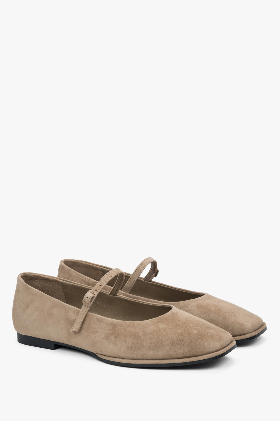 Flache Damenschuhe in Beige aus echtem Veloursleder, Estro ER0011726
