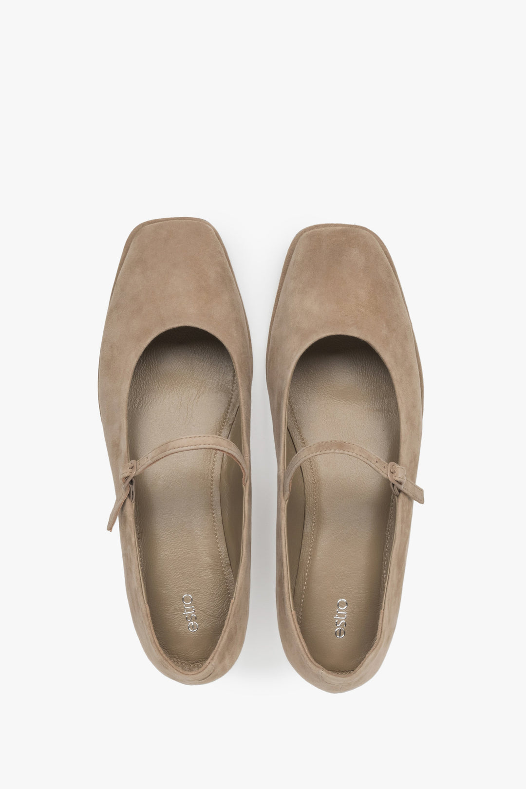 Modische Damen-Ballerinas in beigem Naturleder, Estro ER00117263