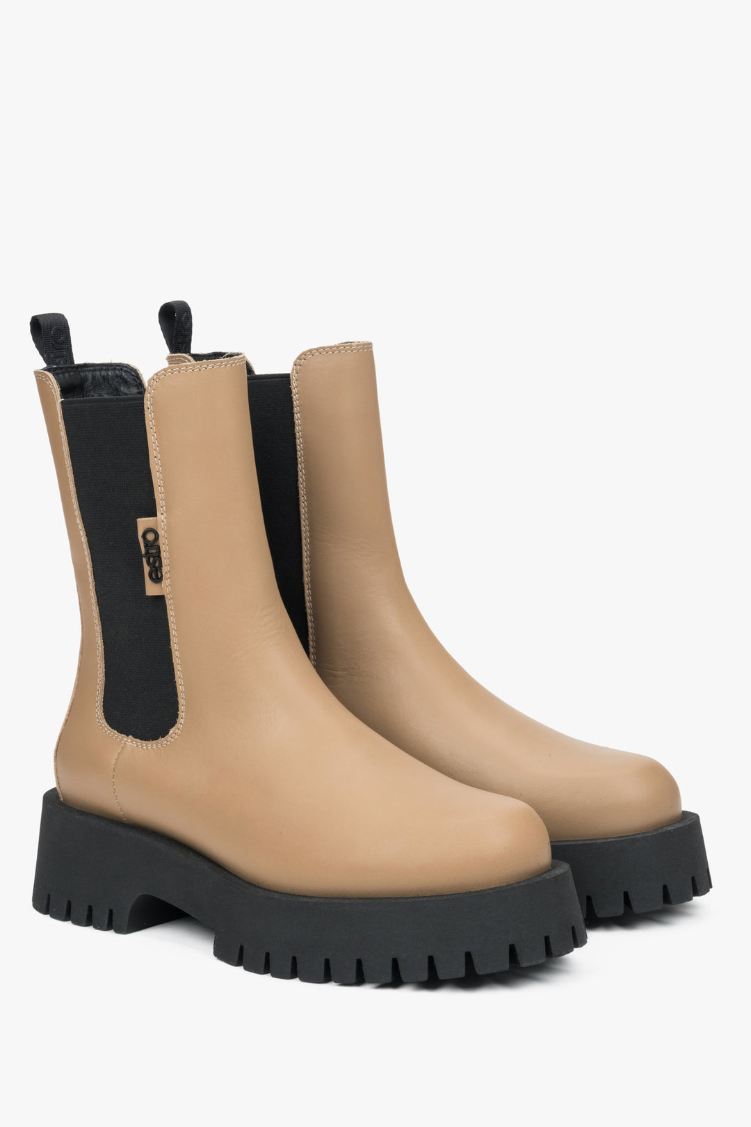 Beige Leder-Chelsea-Stiefel für Damen von Estro.