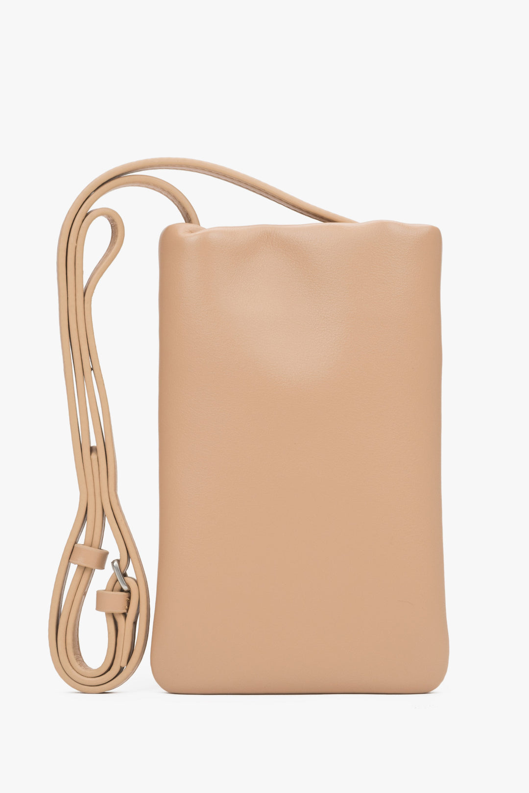 Damen-Handytasche aus beigem Leder von Estro.
