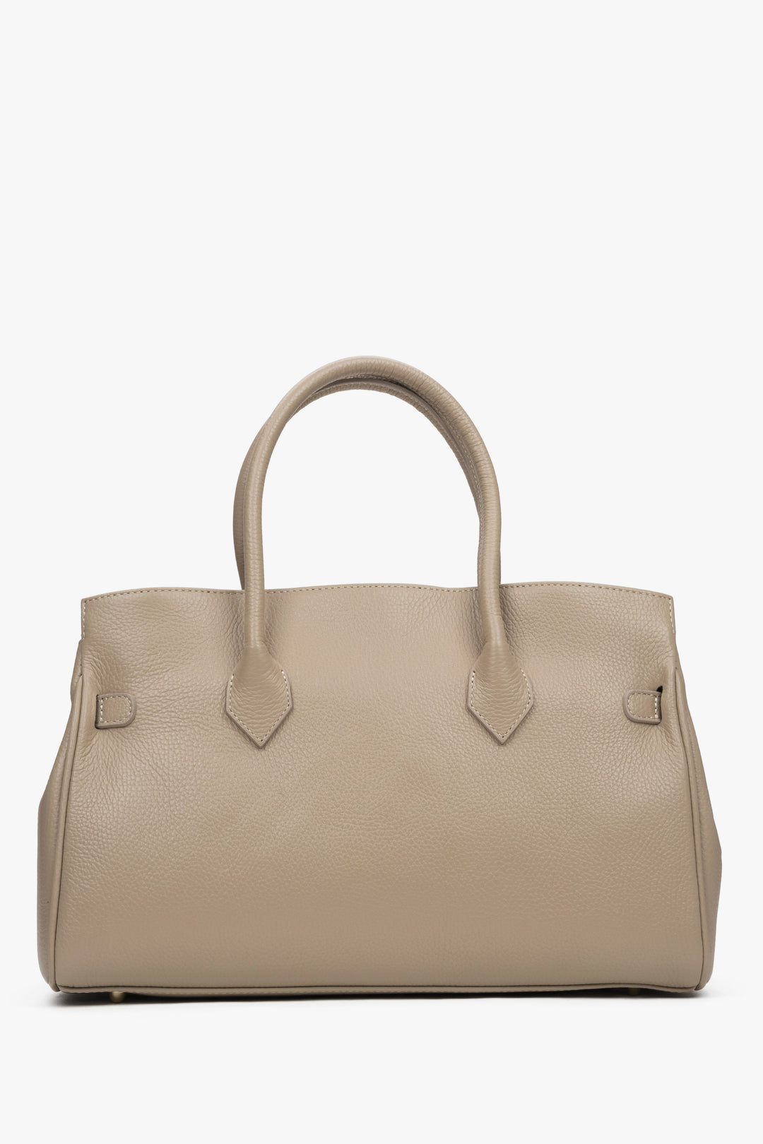 Stilvolle große Damen-Tasche in Beige aus hochwertigem italienischem Naturleder von Estro – Rückansicht.