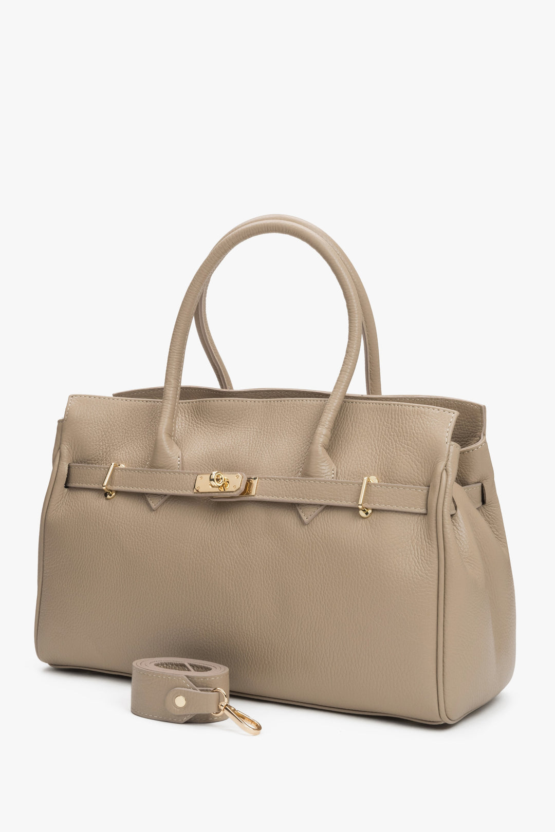 Elegante große Damen-Tasche in Beige aus hochwertigem italienischem Naturleder von Estro.