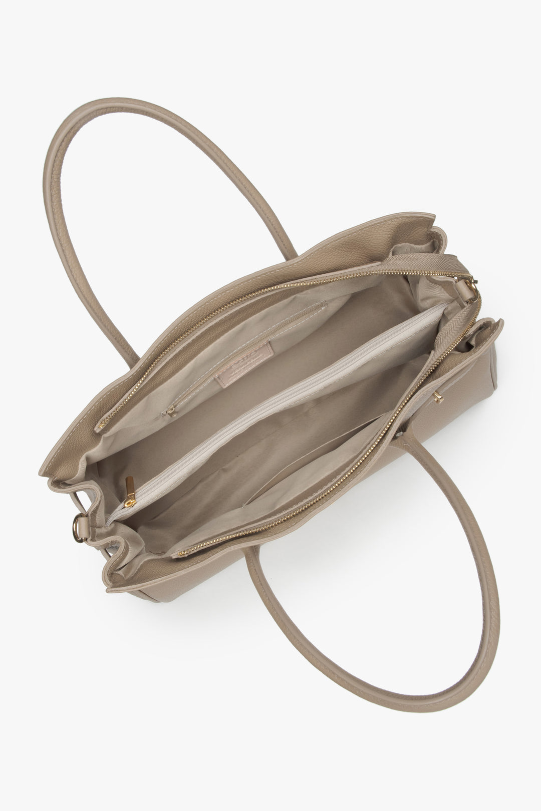 Große Damen-Tasche in Beige aus hochwertigem italienischem Naturleder von Estro – Draufsicht.