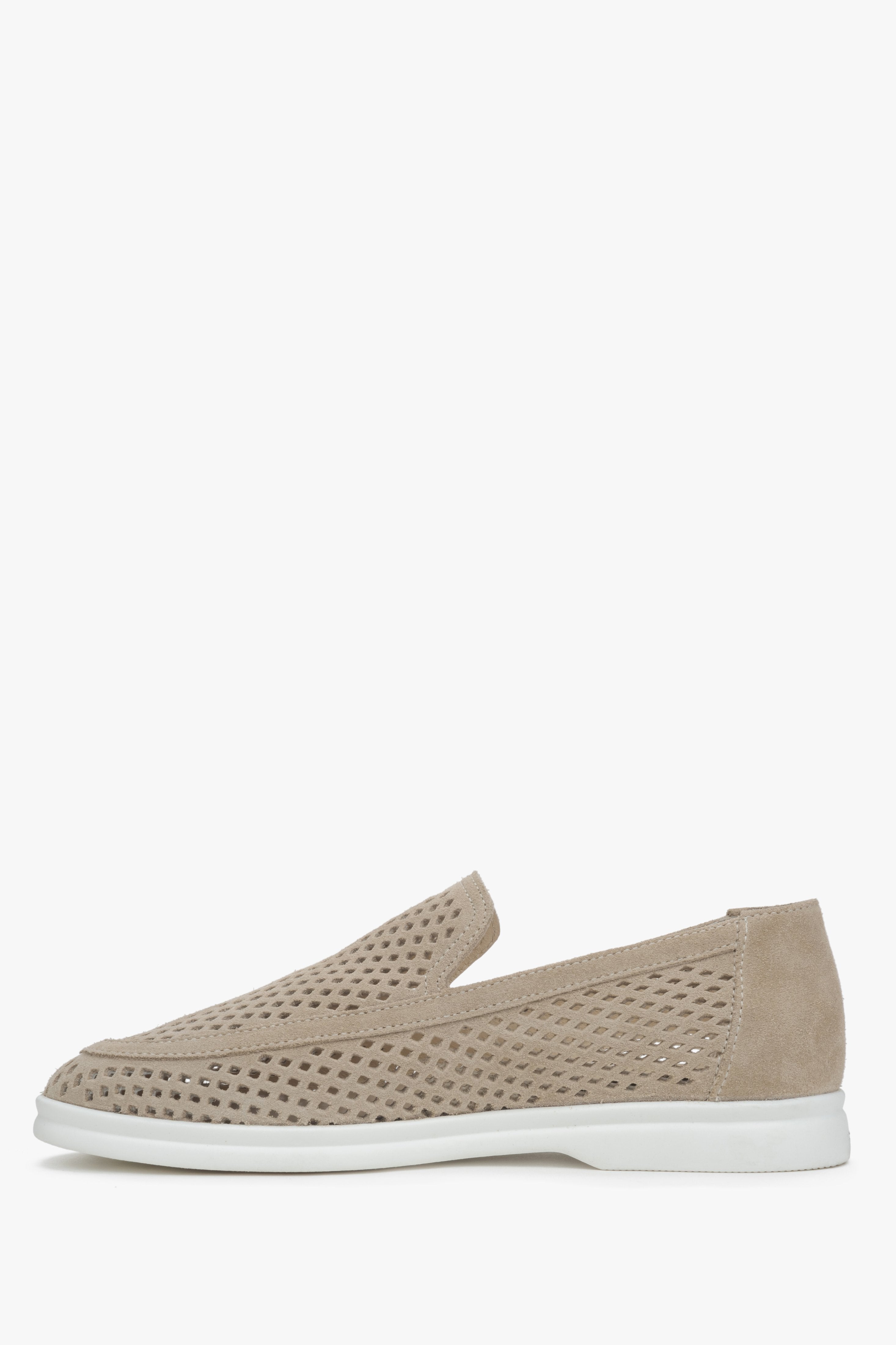 Seitliche Ansicht beiger Veloursleder-Loafer für Damen Estro ER00117585