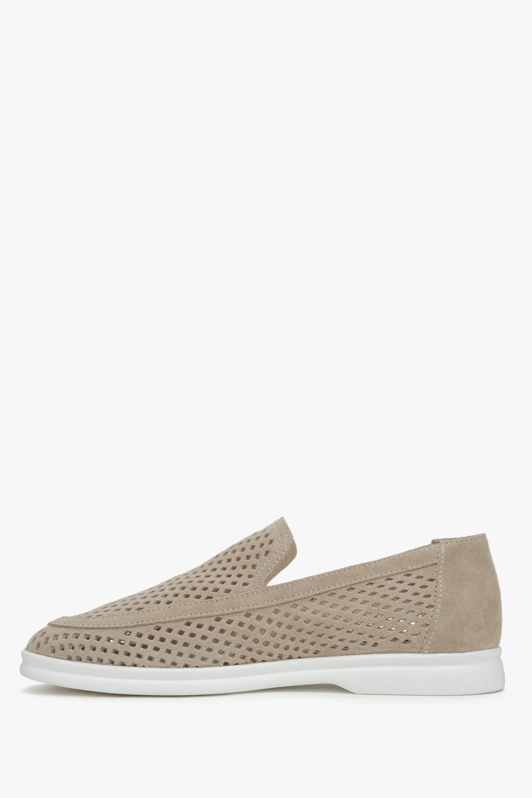 Seitliche Ansicht beiger Veloursleder-Loafer für Damen Estro ER00117585
