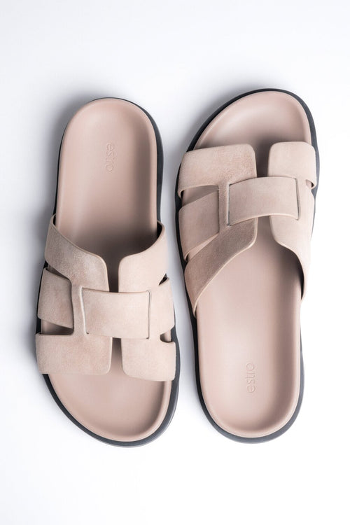 Beige Damen-Pantoletten aus weichem Naturvelours Estro ER00119364.