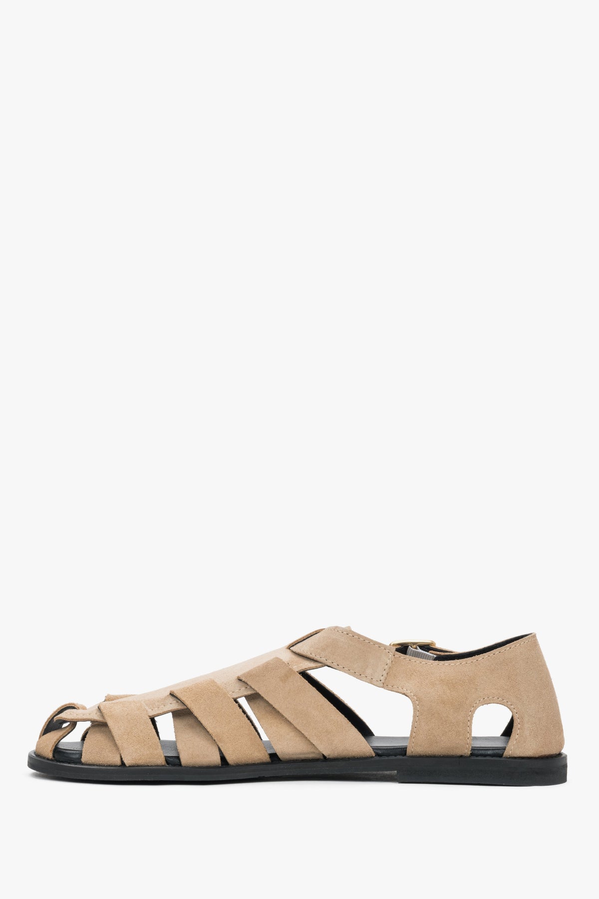 Beige Damen-Sandalen im Fisherman-Stil aus Veloursleder in Seitenansicht