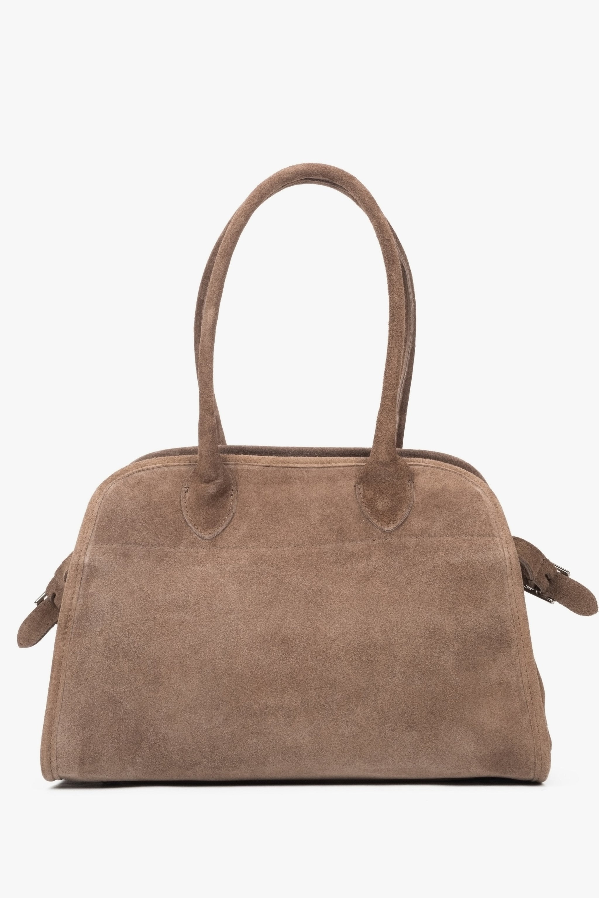 Beige Damen-Satchel-Tasche von Estro aus edlem italienischem Premium-velours.