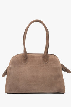 Beige Damen-Satchel-Tasche von Estro aus edlem italienischem Premium-velours.