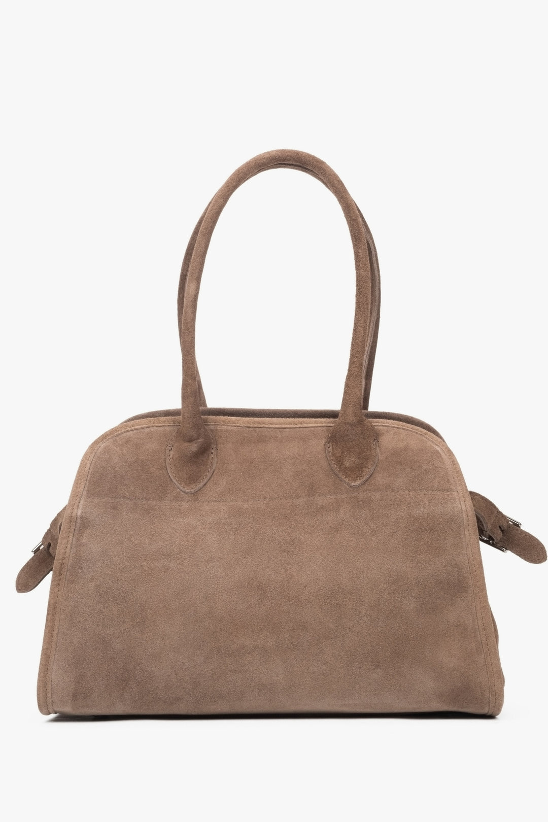 Beige Damen-Satchel-Tasche von Estro aus edlem italienischem Premium-velours.