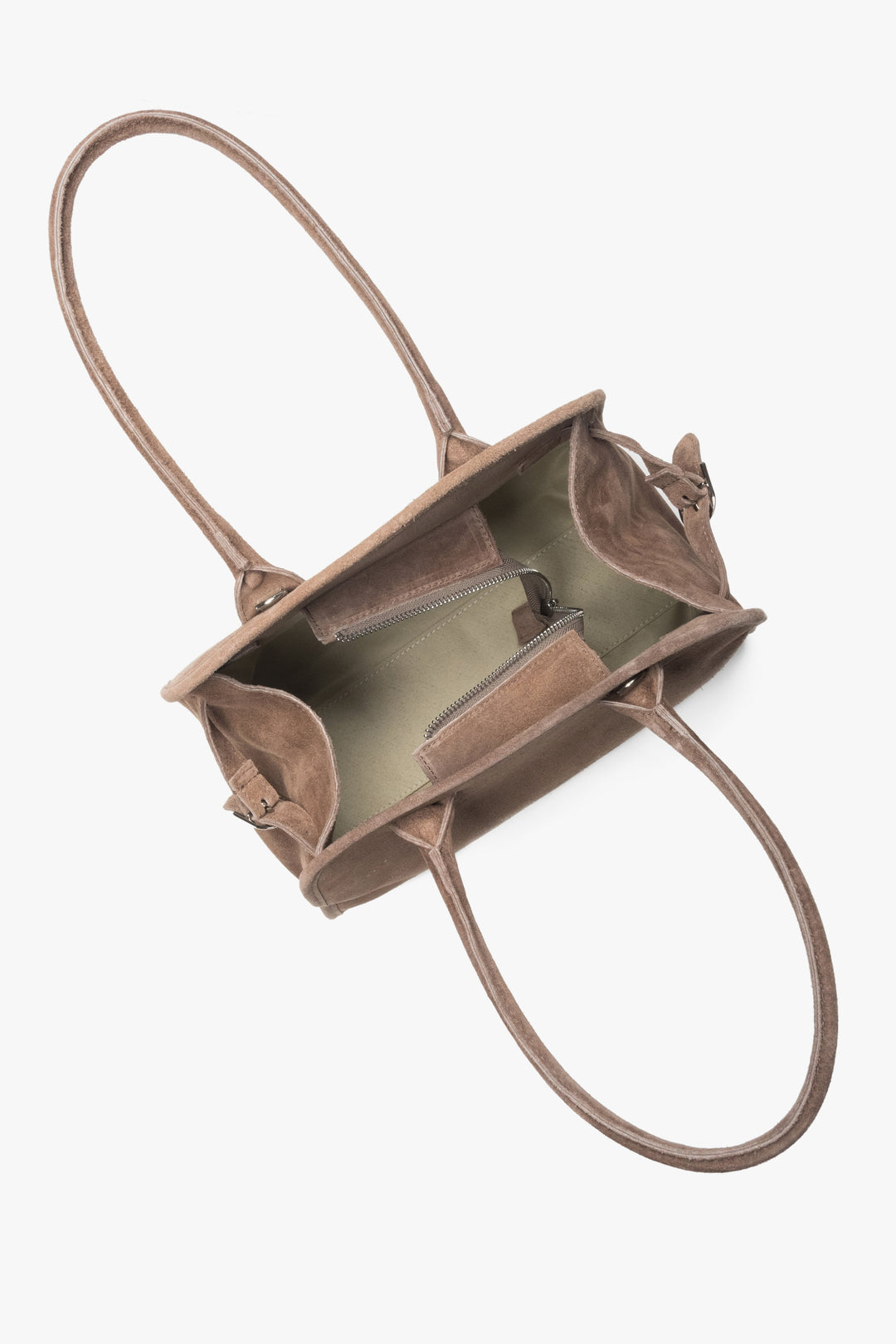 Beige Damen-Satchel-Tasche von Estro aus italienischem Premium-Naturvelours.