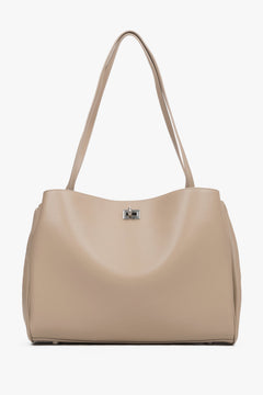 Beige Damen-Schultertasche aus echtem Leder von Estro in Frontalansicht