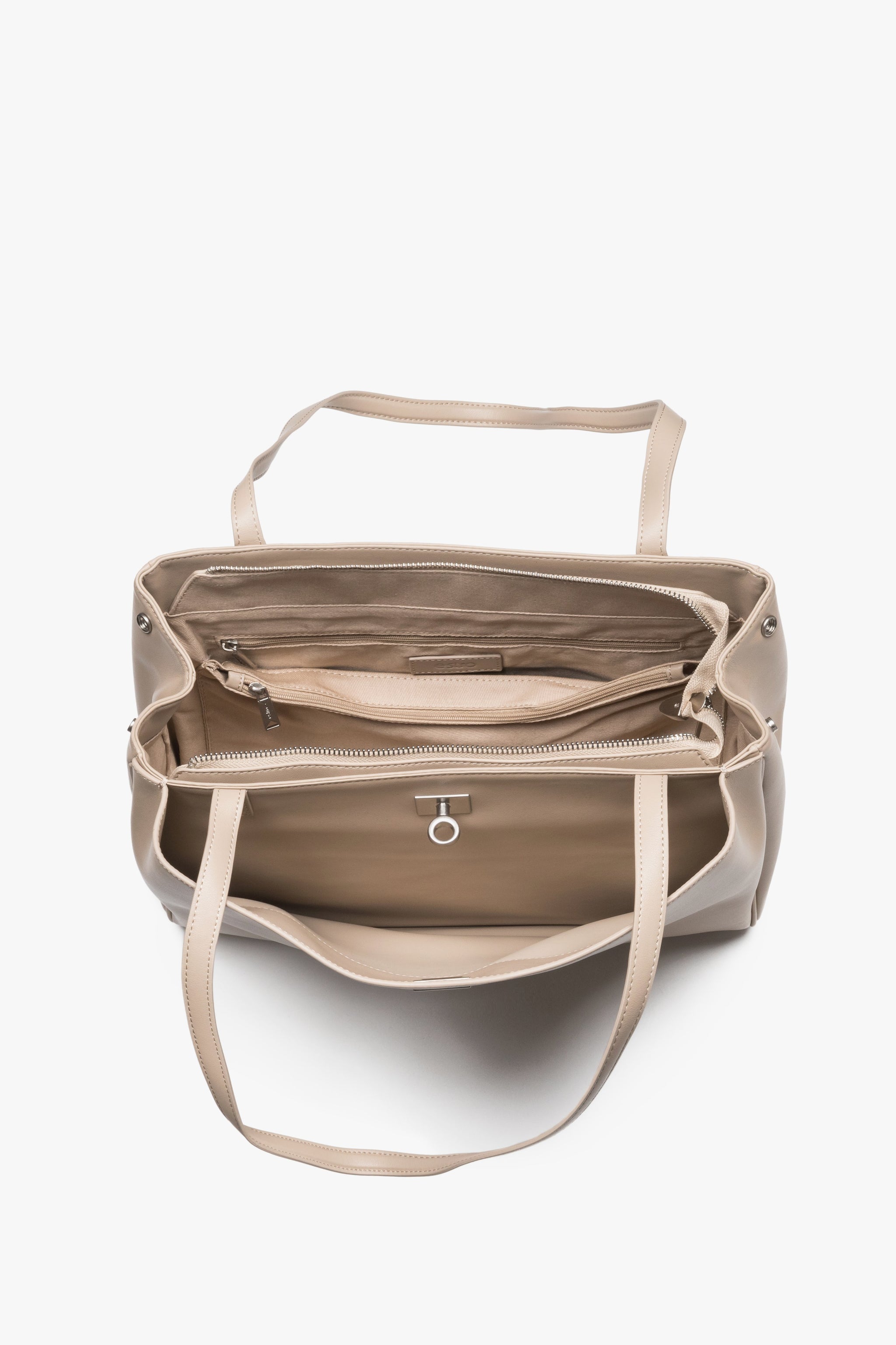Beige Damen-Schultertasche aus echtem Leder von Estro mit geöffnetem Innenraum