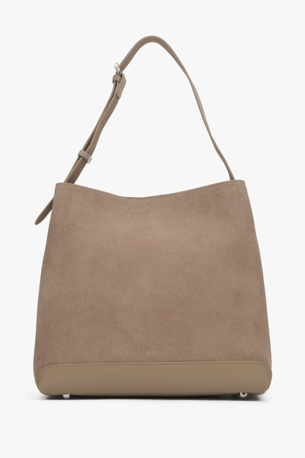 Beige Damen-Schultertasche aus echtem Velours Estro ER00116608.