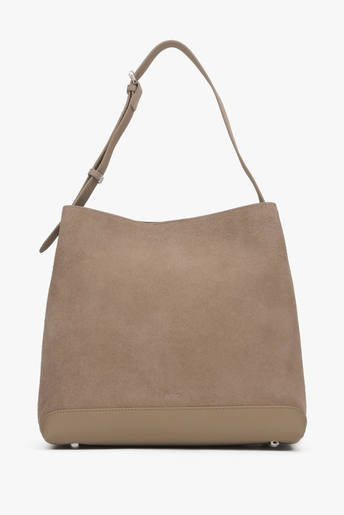 Beige Damen-Schultertasche aus echtem Velours Estro ER00116608.