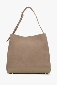 Beige Damen-Schultertasche aus echtem Velours Estro ER00116608.