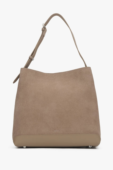 Beige Damen-Schultertasche aus echtem Velours Estro ER00116608.