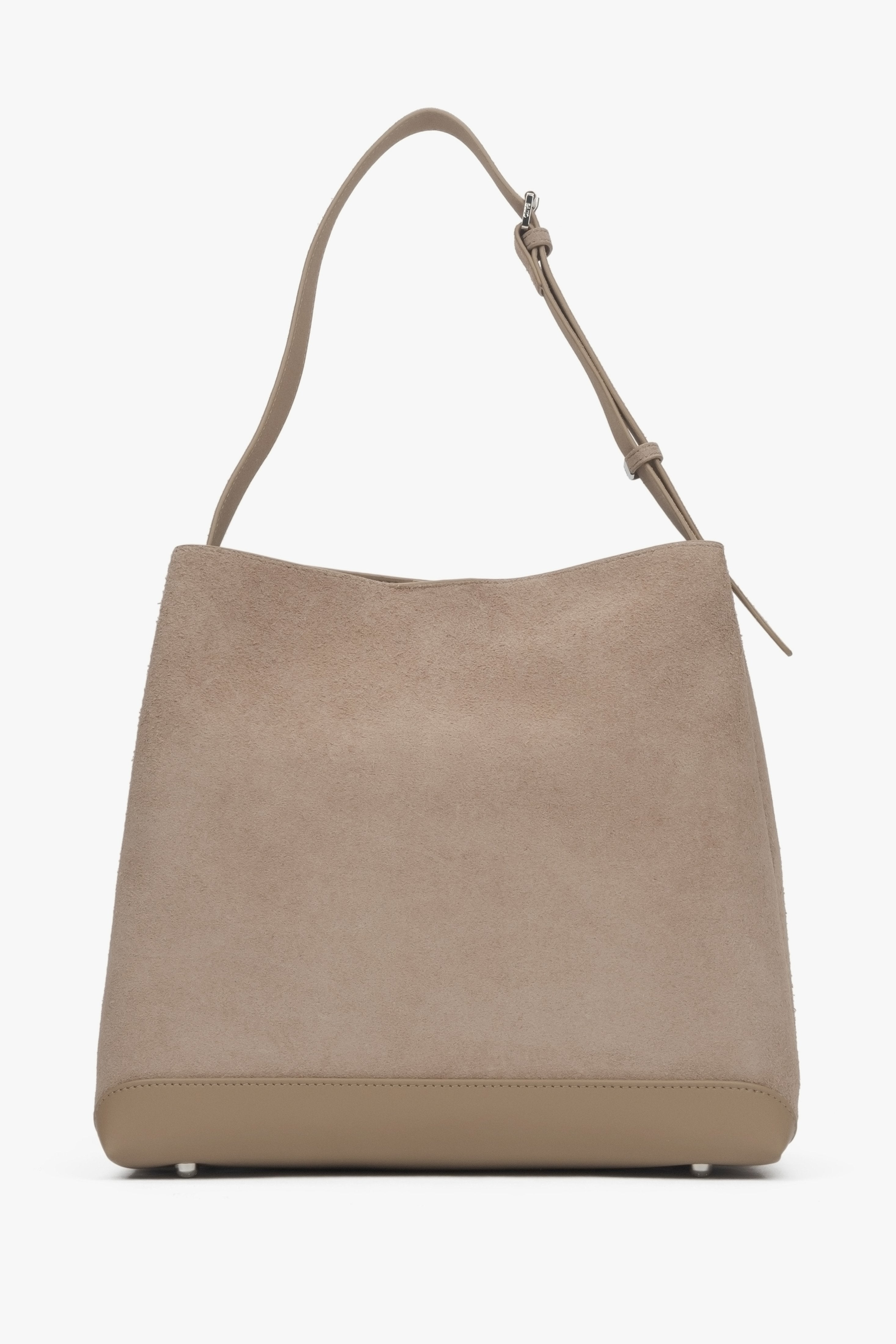 Beige Estro-Tasche aus echtem Veloursleder.