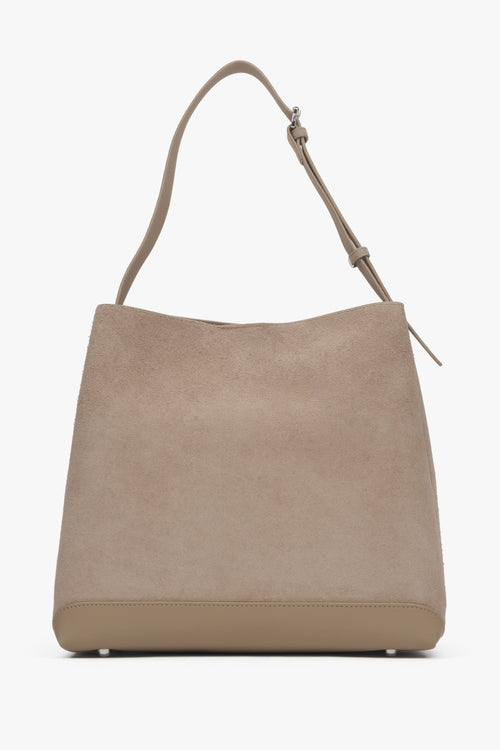 Beige Estro-Tasche aus echtem Veloursleder.