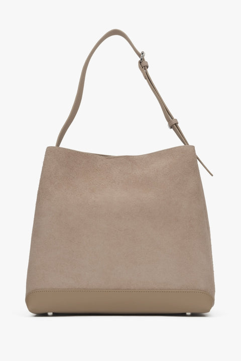 Beige Estro-Tasche aus echtem Veloursleder.