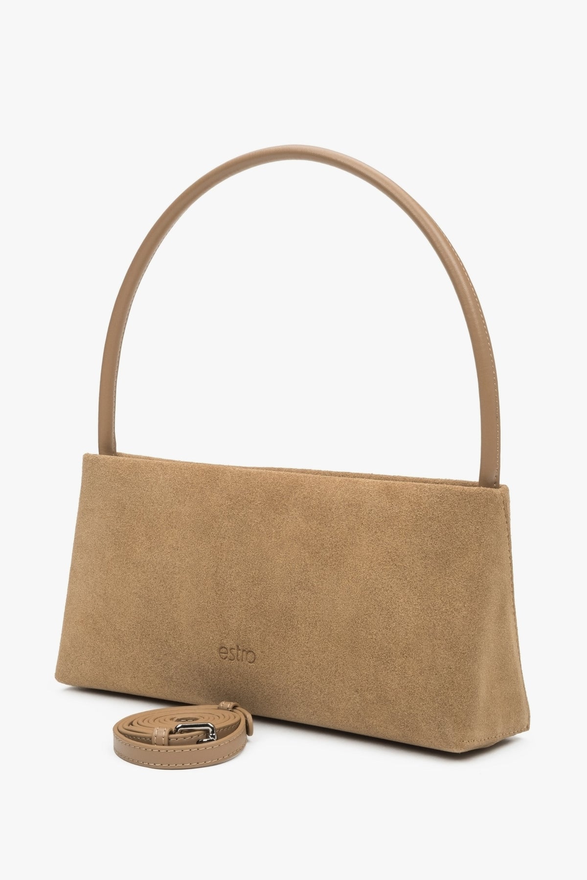 Beige Umhängetasche von Estro aus natürlichem Veloursleder.